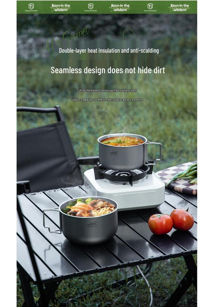 Portable Foldable Titanium Camping Cookware: Multi-functional Purification Pot and Instant Noodle Bowl