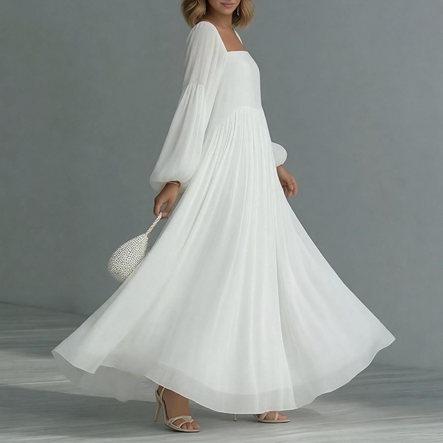 Jarní Novinky Dámské Oblečení Módní Ležérní Elegantní Čtvercový Výstřih Volné Jednobarevné Šaty