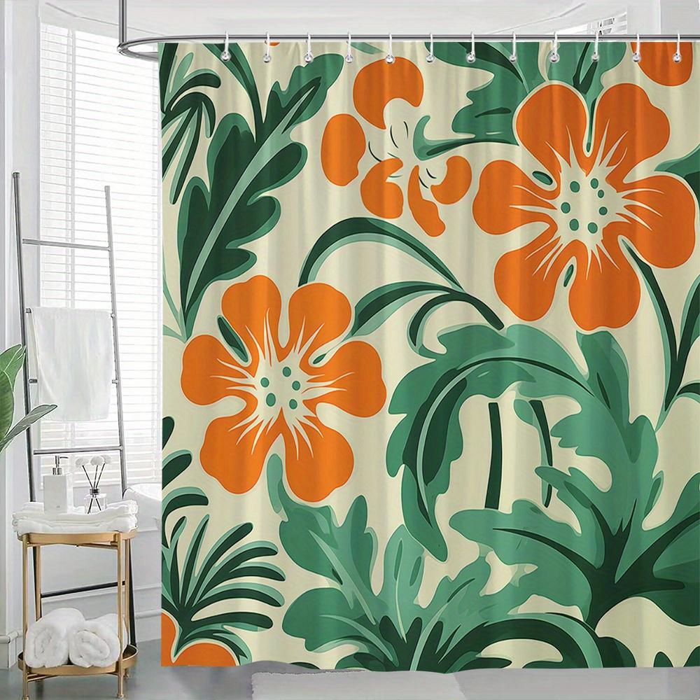 

Retro Floral Shower Curtain: Embrace The Bold Orange Design, Soft Fabric, And Vintage Vibes For Your Stylish Bathroom W60H190(CM)-1 Pcs