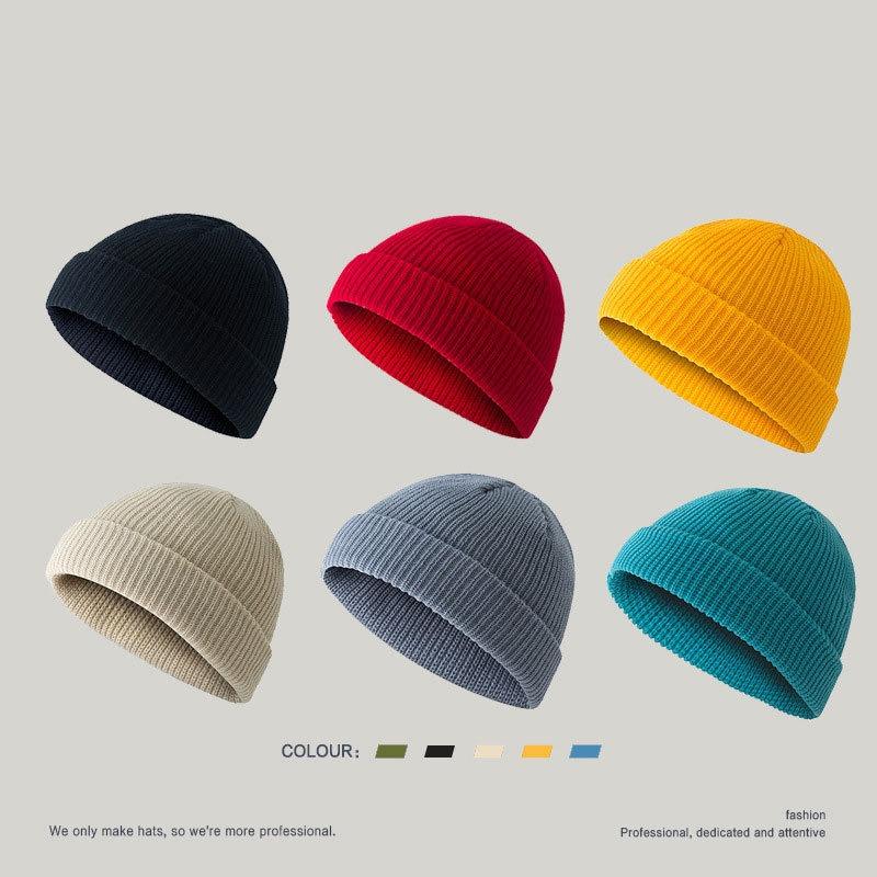 Solid color knitted hat men's autumn and winter hip-hop hat short trendy brand big head circumference warm wool cold hat