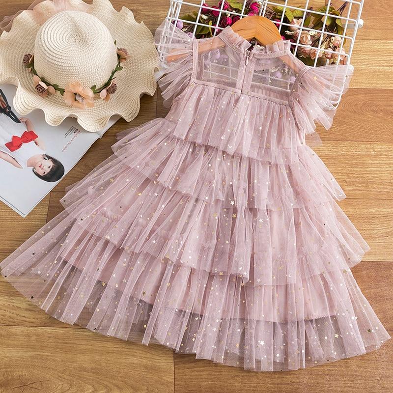 Mädchen Prinzessin Mesh Schichten Kuchen Kleider Für Kinder Pailletten Elegante Party Tutu Prom Hochzeit Vestidos Sommer Kinder Rüschen Kleidung