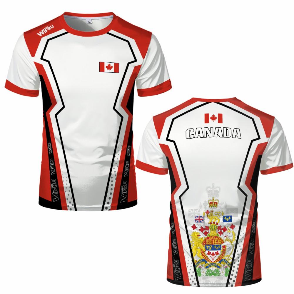 T-shirt da Calcio con Stampa Emblema Bandiera del Canada Maglia Traspirante per Allenamento all'Aperto Magliette Estive Sportive Casual Asciugatura Rapida Girocollo