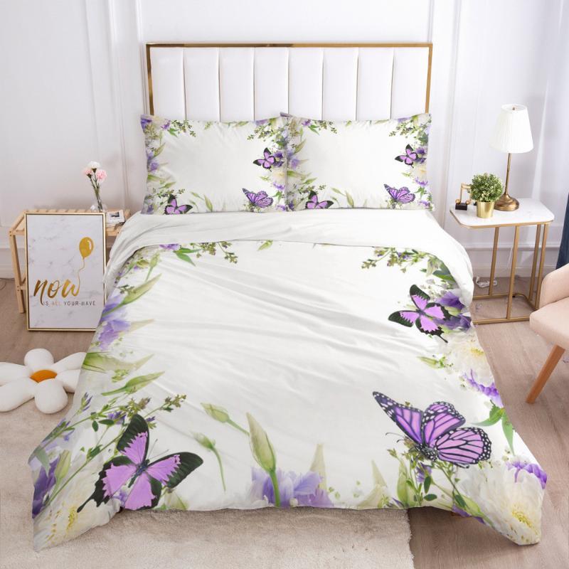Butterfly Duvet Cover Set Pink Butterflies Rose Printed Comforter Cover Set For Girls Teens Women Spring Fresh Theme Quilt Cover