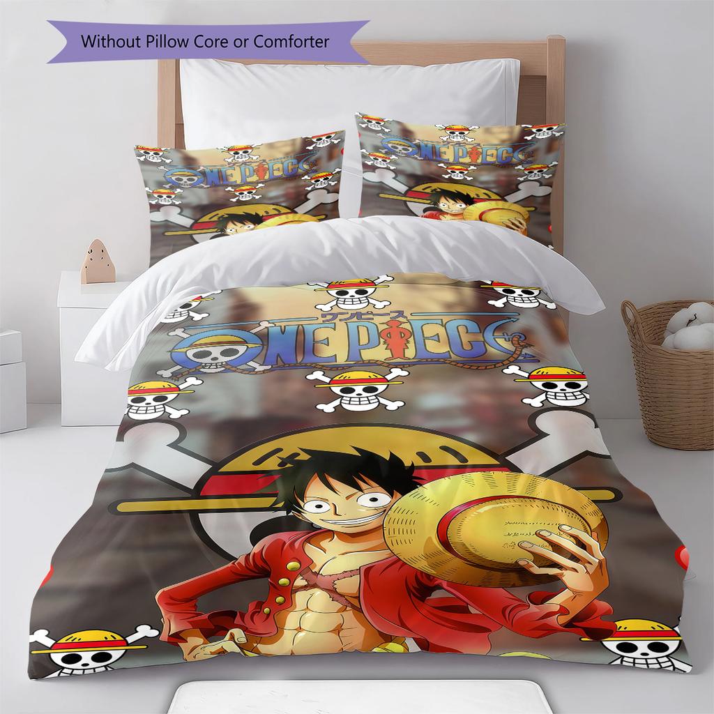 One Piece Monkey D Luffy Pattern Bedding Quilt Set Quilt Cover Pillowcase Home Birthday Gift(1 * Duvet Cover + 2 * Pillowcase, Without Core)