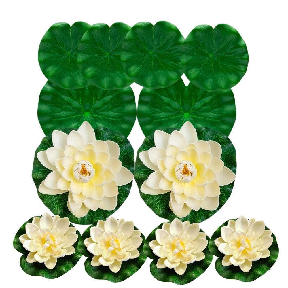 

12 piece artificial lotus and leaf set - outdoor garden, swimming pool - fish pond decoration-White