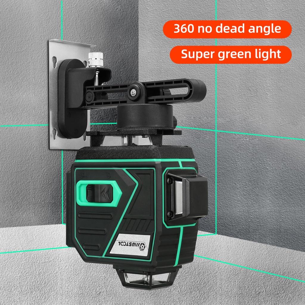 16 Lines Laser Level 4D Self-Leveling 360 Horizontal and Vertical Cross Super Powerful Green Laser Beam Line with 2 Battery