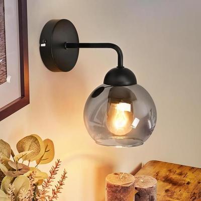Wall Lamp - NETTLIFE - Smoked Glass Wall Lamp - Black - E27 - Metal