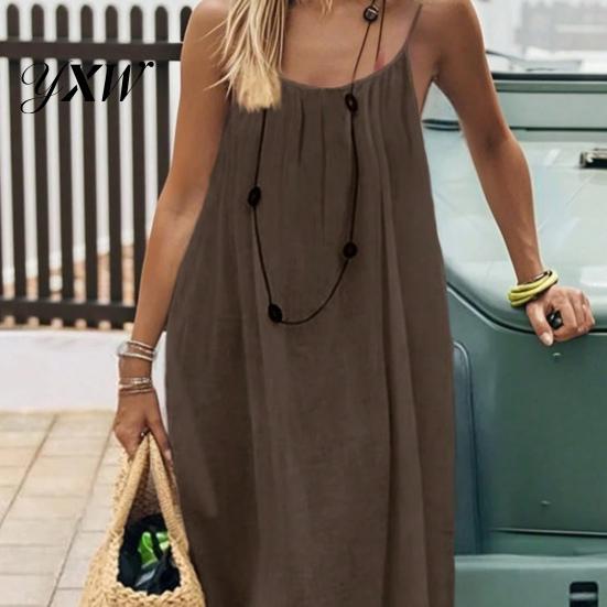 All Season Dress Women's Backless Cami Summer Casual Sleeveless Boho Beach Maxi for Body Shapes Spaghetti Strap Vacation Long Sundress with