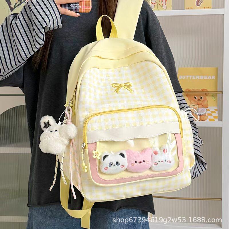 Schoolbag new high-value casual backpack cute plaid bow backpack primary school students daily class travel schoolbag