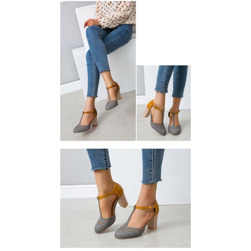 Spring and Summer New Europe and The United States and The United States Retro Round Head Colorful Dingbats Buckle Shoes