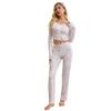 Womens Floral Print Ribbed Knit Pajama Set Long Sleeve Open Front Sleepwear Comfortable Lounge Wear Home Hotel