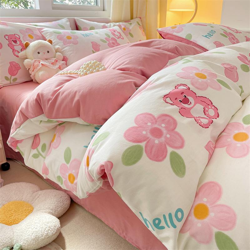 Bedding Four-piece Set, Cotton Pure Cotton Floral Quilt Cover, Bed Sheet Dormitory Three-piece Set
