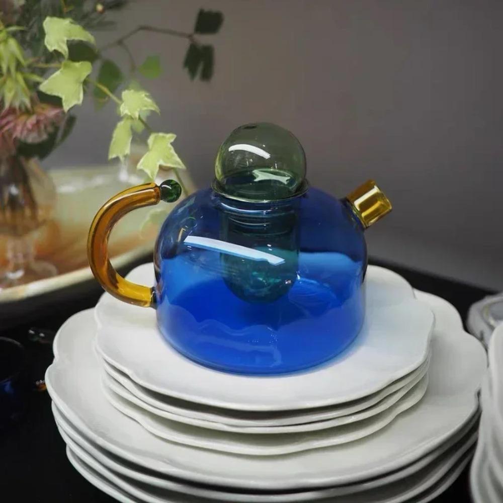 Teiera Caraffa in Vetro Resistente al Calore con Infusore Set Tazze Teiera Bollitore in Vetro Borosilicato per Bevande Calde Fredde per gli Amanti del Tè