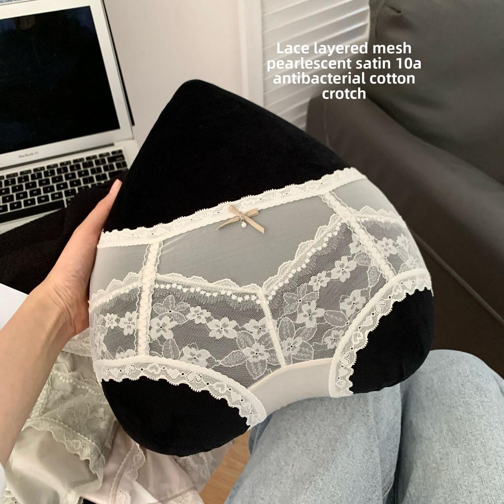 Ladies Summer Light Luxury Satin Wave Lace Sexy High Elastic Breathable Cotton Crotch Waist Triangle Briefs