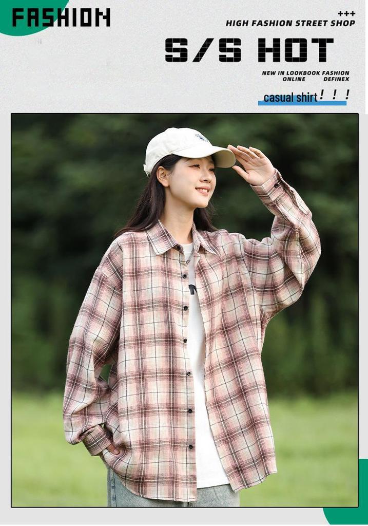 Unisex Plaid Long-Sleeve Shirt: Korean Style, Loose, Casual Jacket for Men and Women, 2025 Spring/Autumn Trend.