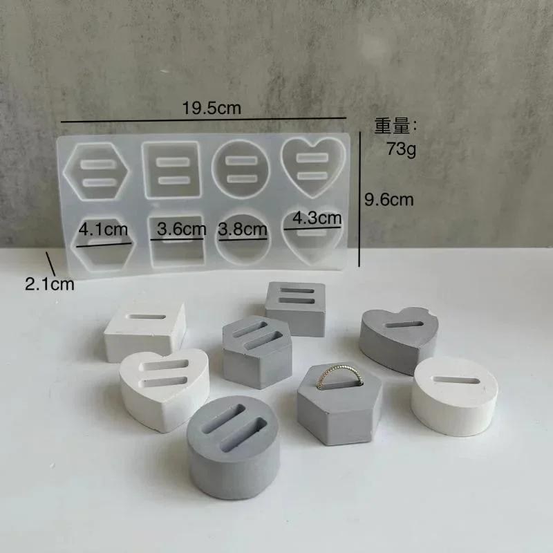 8 Hole Ring Stand Crystal Epoxy Resin Mold Round Hexagonal Love Ring Stand Mirror Silicone Mold DIY Ring Display Stand Mold