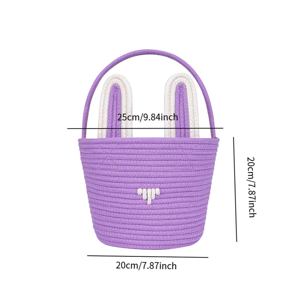 Easter Bunny Basket For Kids Boys Girls Easter Eggs Hunt Basket Reusable Cotton Rope Basket With Rabbit Ears Baby Shower Gifts