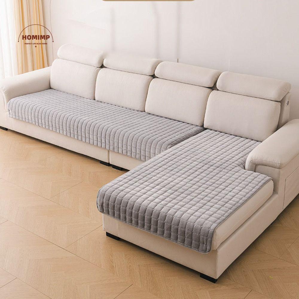 Wear Resistant Plush Flannel Plaid Sofa Cushion Stain-resistant Non-slip Sofa Cover Warm Thickened Couch Cushion Living Room