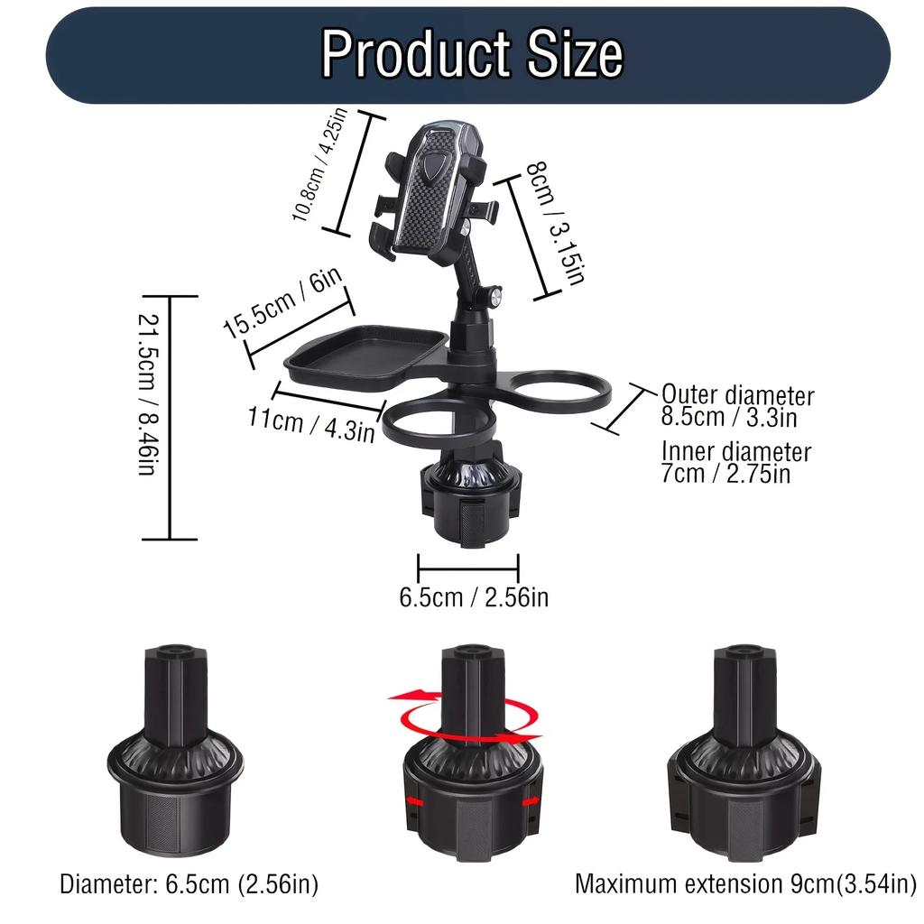 2025 Neuer Auto-Becherhalter-Aufsatz-3 in 1 Abnehmbares Essbrett mit Solider Basis-Roadtrip-Essentials Zubehör Gadgets