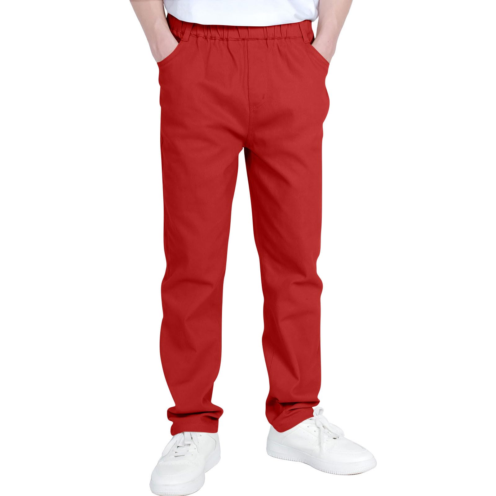Winnerer Moon Modieuze Kinder Casual Sport Overall Casual Broek Jongens En Meisjes Multi-zak Elastische Broek 160 rood