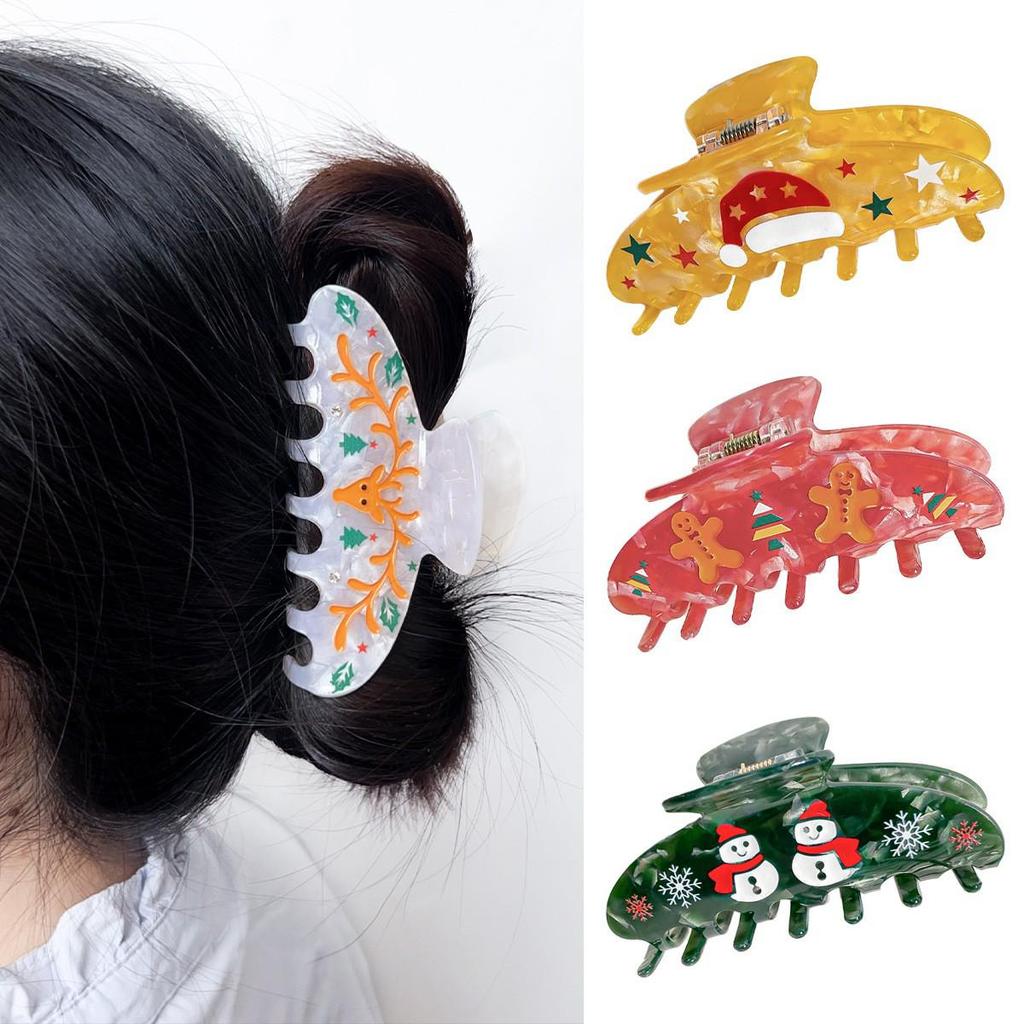 Christmas Hair Clips: Gingerbread Man & Santa Claus Shark Claw Clip for Updo Hairstyles