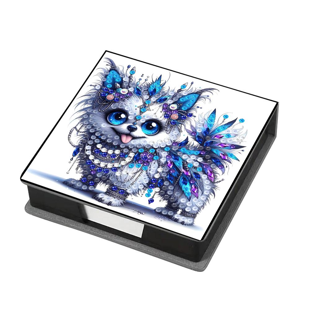 Leather Animals Gem Painting Memo Pad Holder Mosaic Kit Pattern Diamond Art Note Box with 160 Sheets of Paper for DIY Art Craft