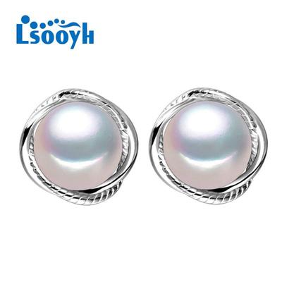 8-9mm Natural Freshwater Pearl Earrings For Women Fashion Geometric Stud Earrings Birthday Idea Gift