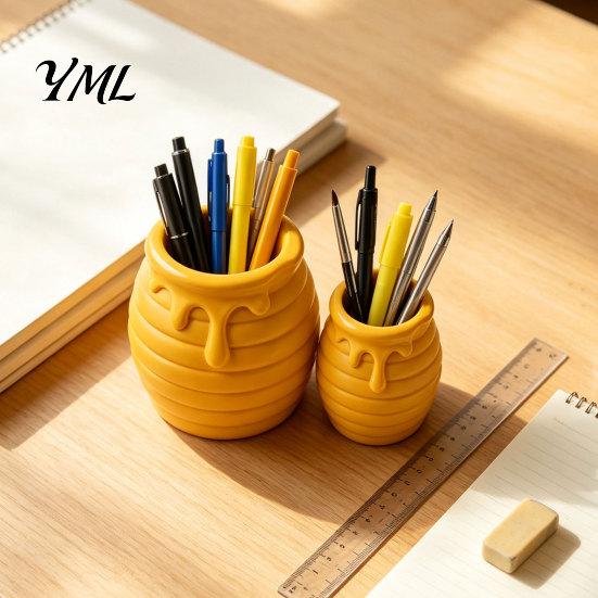 Creative Gift for Women 3D Printed Honey Jar Pen Holder, Desk Organizer Office Dressing Table Stationery, Makeup Brush Toothbrush Cute Storage
