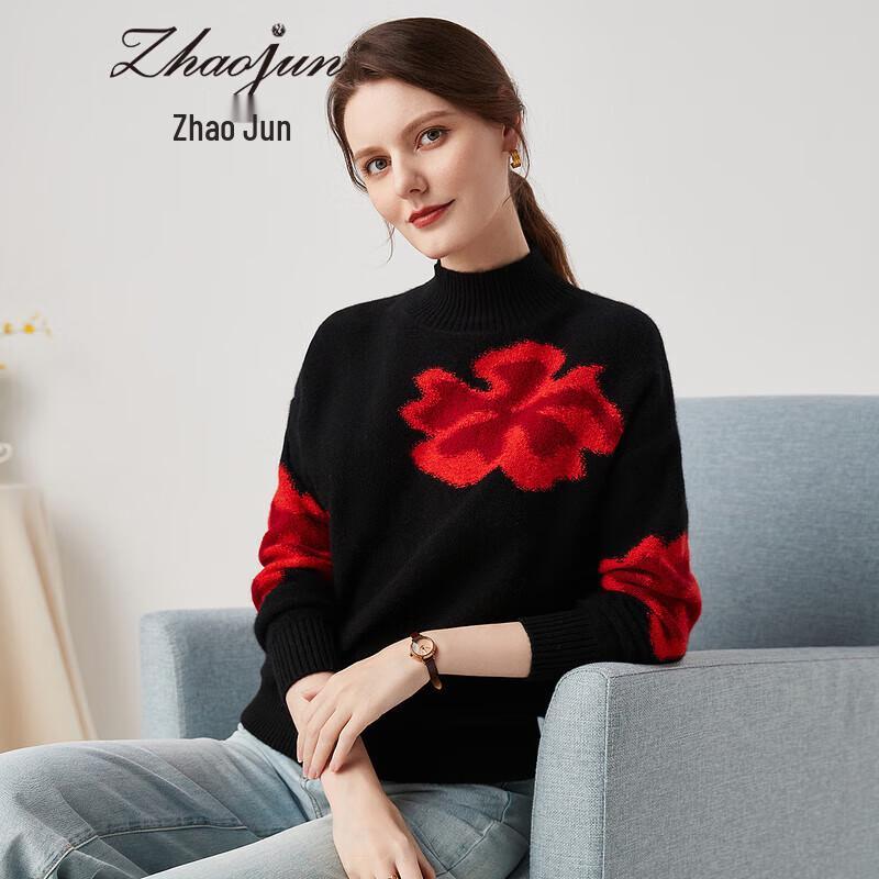 

Zhao Jun Women s Floral Pattern Mock Neck Pure Cashmere Sweater XL