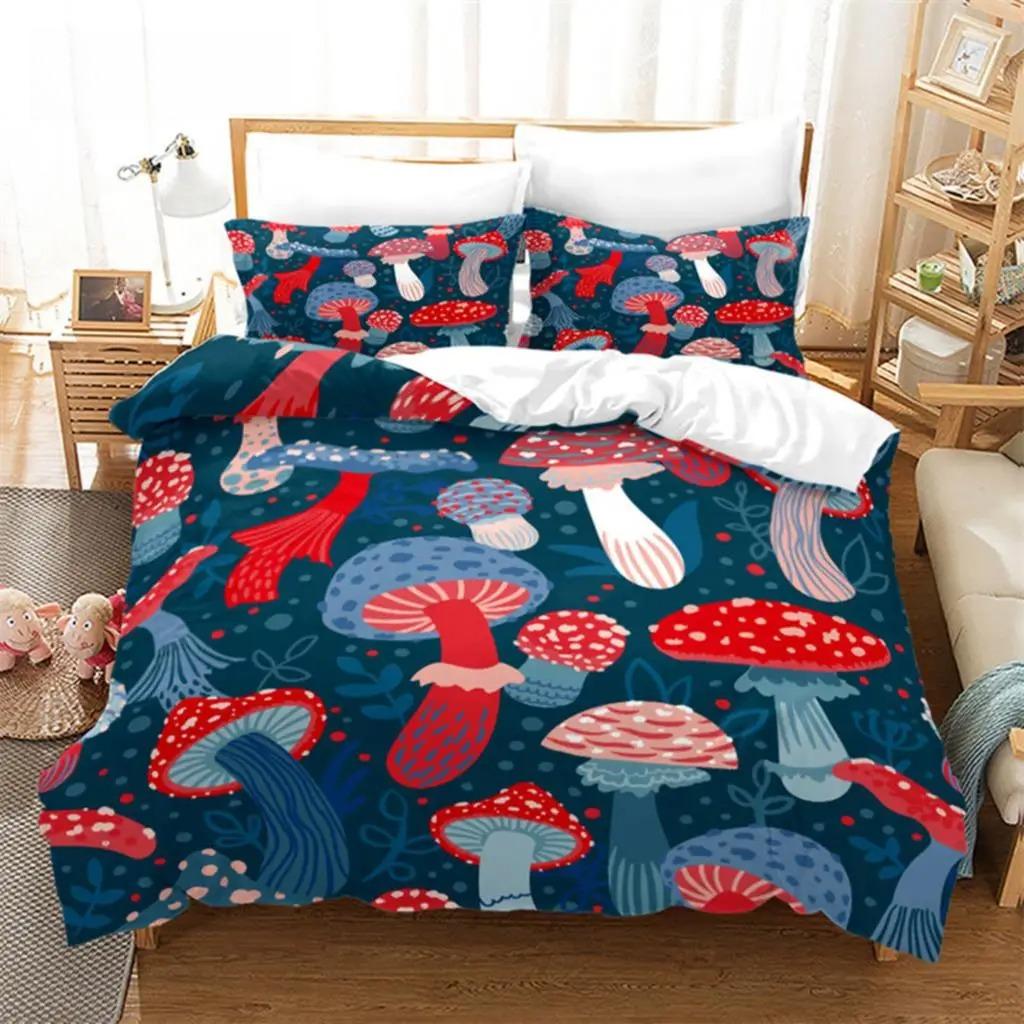 Mushroom Duvet Cover Colorful Cute Cartoon Bedding Set Twin Full King For Teen Boys Girl Kids Kawaii Botanical Plant Quilt Cover