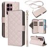 For Samsung Galaxy S22 Ultra 5G Case Rhombus Grid Leather Phone Cover with Zipper Pocket