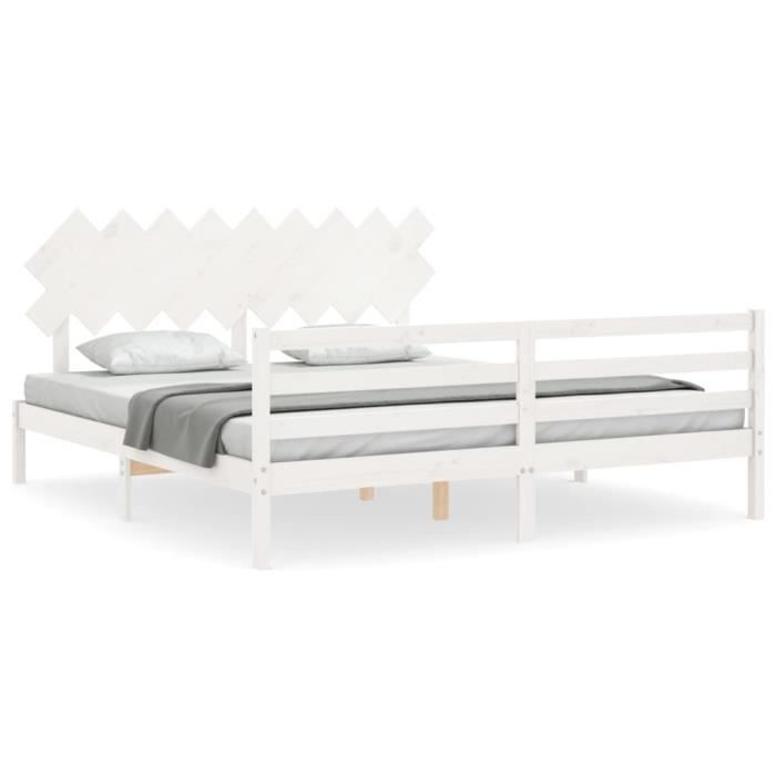 VidaXL Bed Frames with Headboard White Super King Solid Wood 3195302