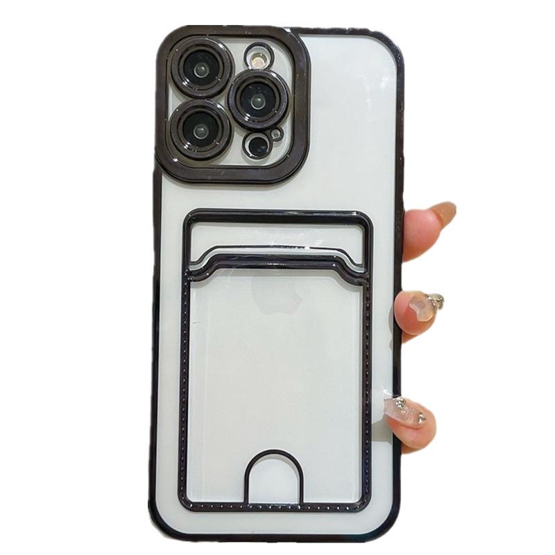 Electroplated Card Holder iPhone Case for iPhone 17, Compatible with Apple 15/16e, Transparent, Simple Design for 14/13/12, Fits Models 11/78.