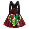 Ladies' Fashionable Retro Long Sleeved Square Neck Christmas Printed Evening Dress Dress