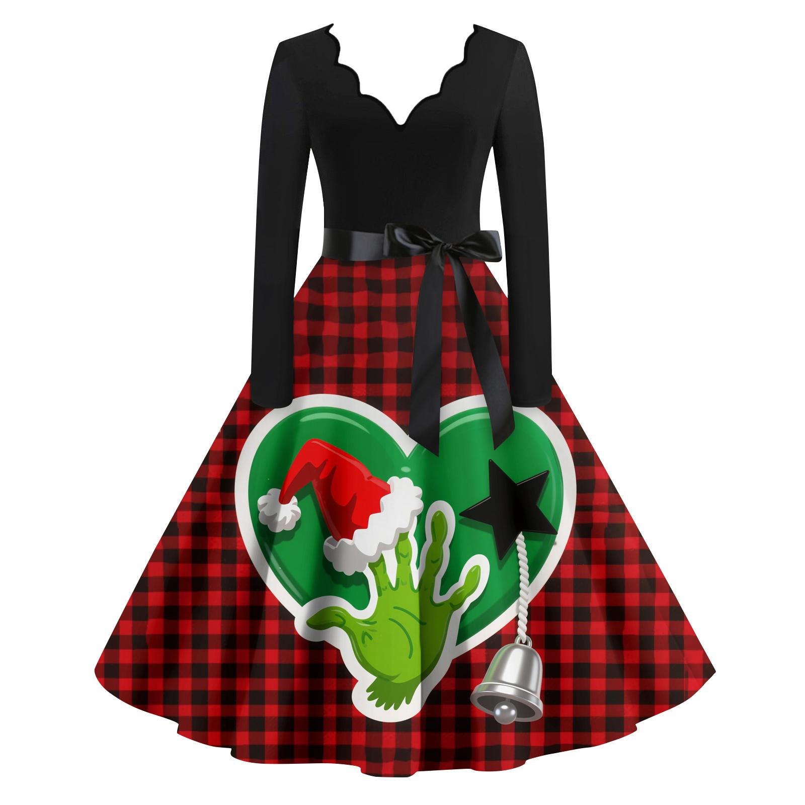 

Женское модное ретро платье с длинным рукавом, квадратным вырезом, рождественским принтом, вечернее платье XXXL винный