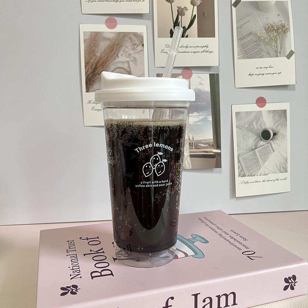 Koreański Prosty Kubek na Iced Americano Tritan Plastikowa Butelka na Wodę Dla Kobiet Przezroczysty Kubek do Kawy Biuro Mleko Herbata Matcha Napój