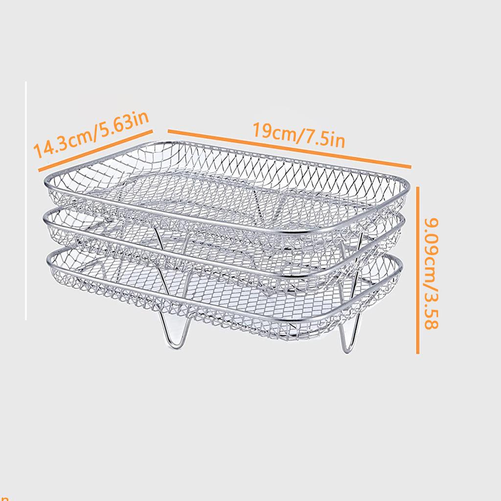 3 Layers Air Fryer Racks 304 Stainless Steel Air Fryer Basket Tray and Steaming Racks Baking Pan Cooker Accessories Cooking Tool