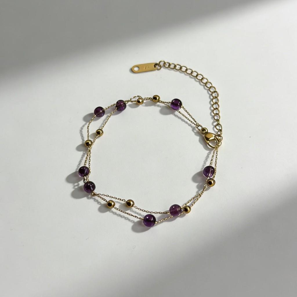 Elegant Women's Thin Chain Amethyst & Semi-Precious Stone Beaded Bracelet – Niche Design, Light Luxury Gift