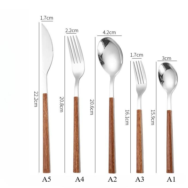 Stainless Steel Imitation Wooden Handle Cutlery Set Western Tableware Knife Fork Spoon Kitchen Flatware Set Dinnerware