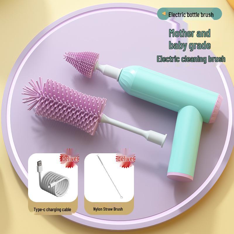 Long-lasting Electric Baby Bottle Cleaning Brush with Food-Grade Bristles for Powerful and Efficient Cleaning - A Must-Have for Moms and Babies.