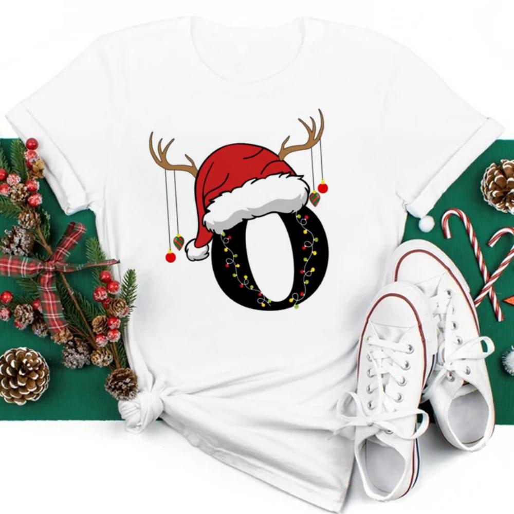 Christmas Hat A To Z Letters Oversize Tshirt Christmas Family Gathering Activity Shortsleeved Shirt Oversize Streetwear Fashion