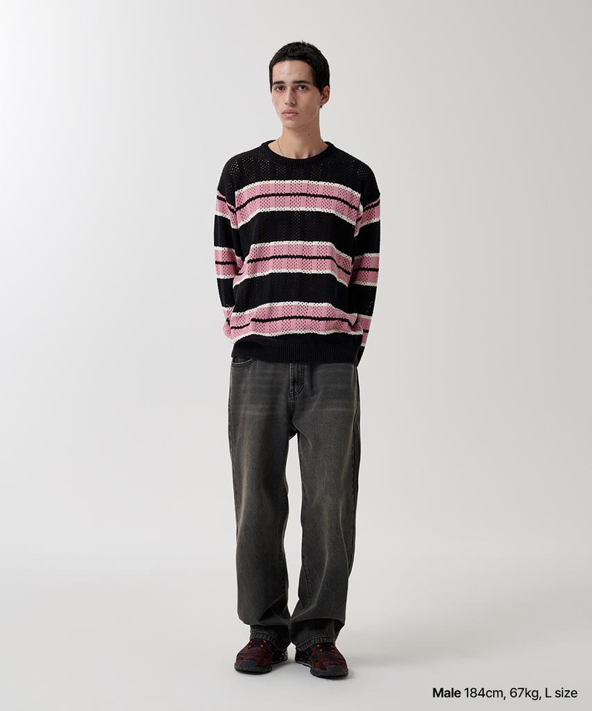 MAHAGRID Mesh Stripe Knit Black(Mg2Fsmk611A)