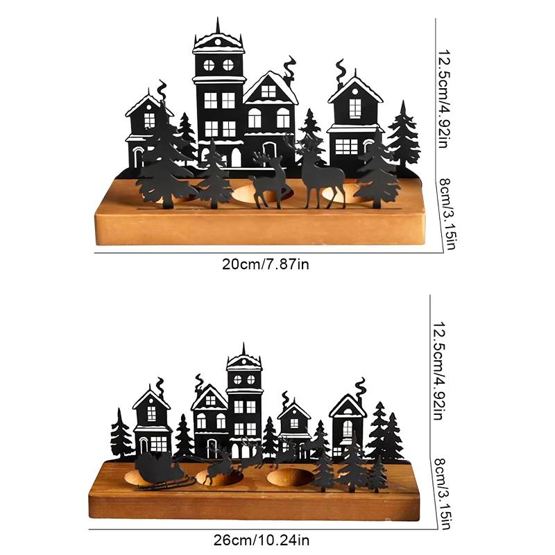 1PC Metal Rustic Wooden Holiday With Reindeer Design Festive Black Silhouette Candlesticks Desk Top Decor 2 Sizes