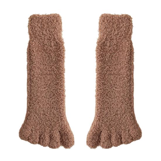 

1 Pair Coral Fleece Toe Socks Winter Thick Warm Five Finger Split-Toe Floor Socks Plush Sleep Socks Non-Slip Mid-Calf Socks for Home коричневый