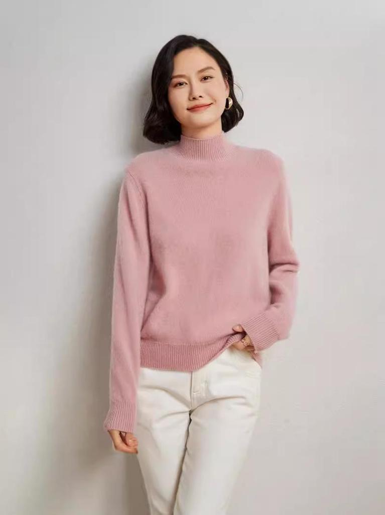 2024 Cashmere Women's Half-High Collar Slimming Pullover Wool Sweater, Long Sleeve, Autumn/Winter Collection