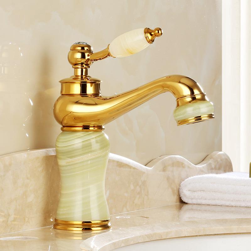 Gold Bathroom Faucet Brass and Jade Faucet Bathroom Basin Faucet Sink Mixer Tap Gold Sink Faucet Bath Basin Sink Faucet