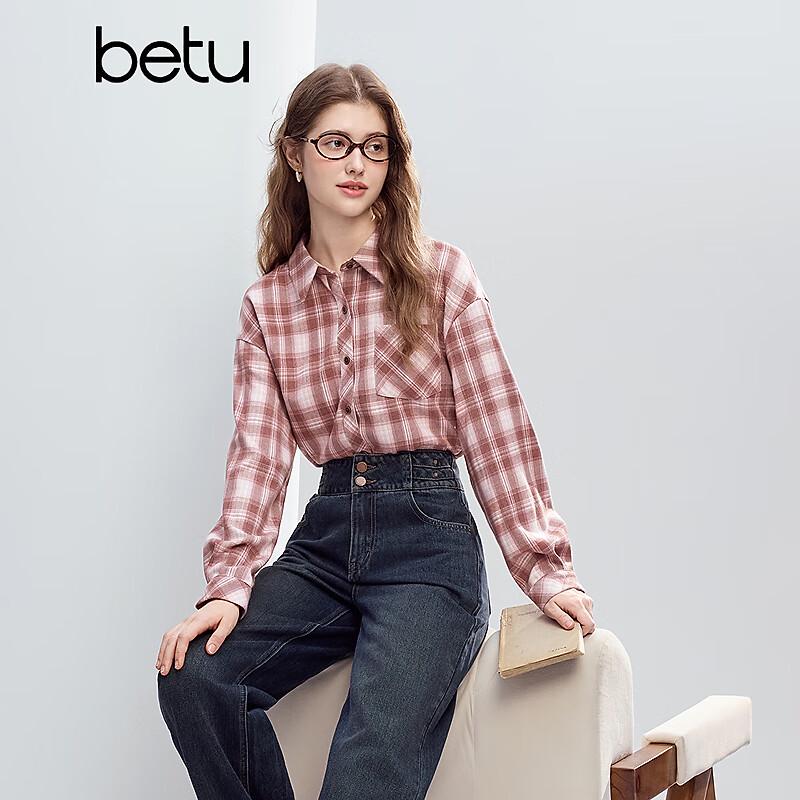 Betu Women's 2025 Winter Stylish Plaid Long Sleeve Shirt