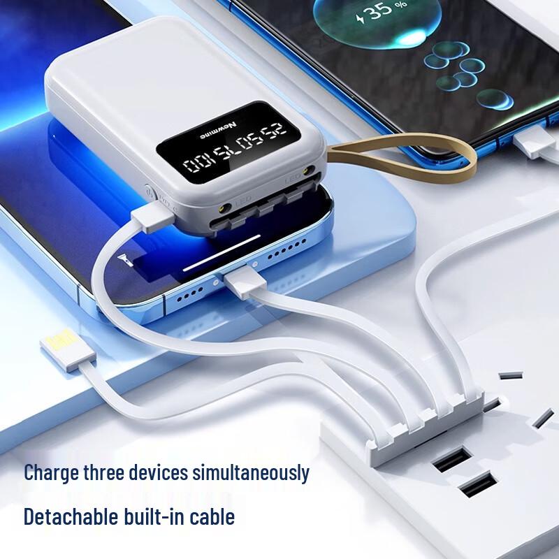 Newmine 10000mAh Power Bank with Built-in Cable