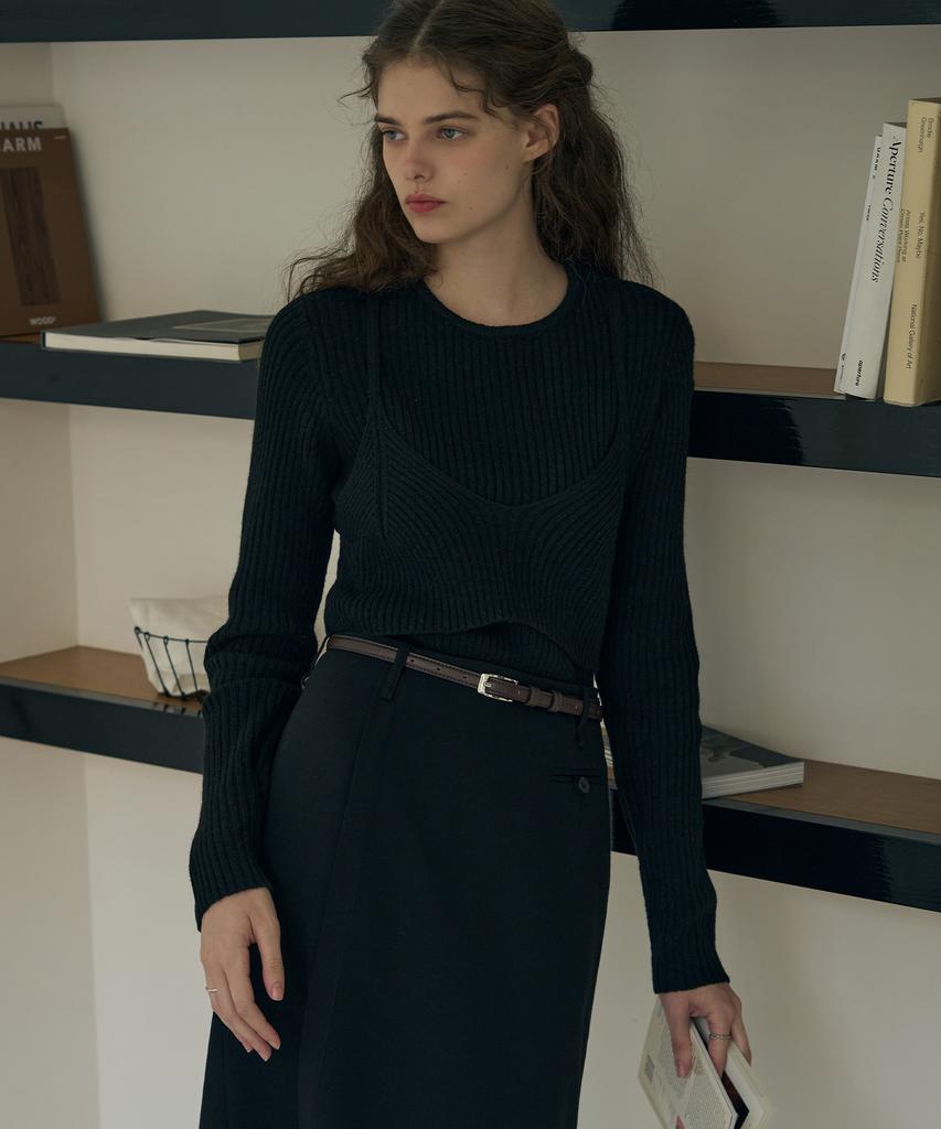 Deuloupisumeon Knotted Layered Bustier Knit [Brown]