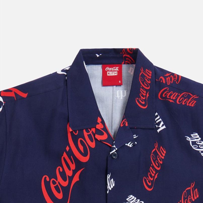 Kith X Coca-Cola Printed Camp Collar Shirt Navy Unisex Tops Blue KH3848-102